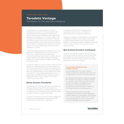 Check out this business intelligence whitepaper about Teradata Vantage.